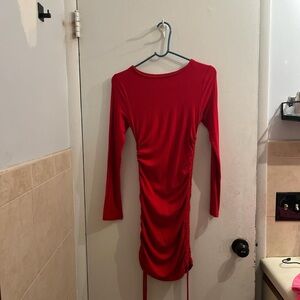 Amazon Red Ruched Long Sleeve Bodycon Dress